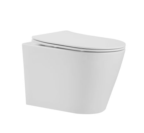 DeRicci WH2105A Professional Series Rounded Rimless Wall-Hung Toilet Bowl – Gloss White 52x37x31