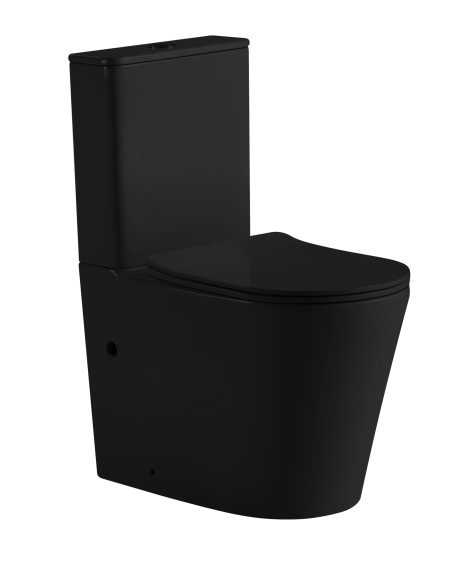 DeRicci T2005A-MB Professional Series Two-Piece Rounded Rimless Toilet – Matte Black 66x37x85