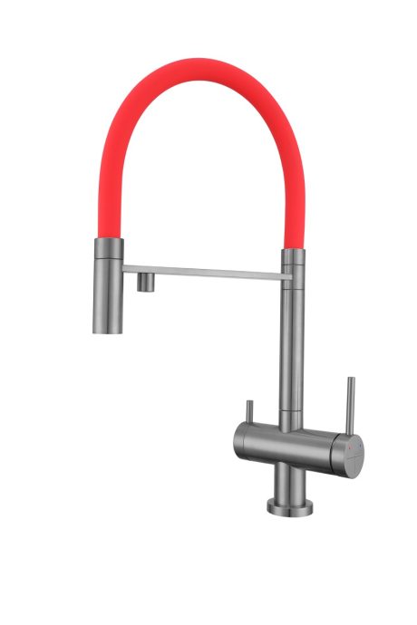 DeRicci DE-739P-BN 3-Way Filter Kitchen Faucet – Brushed Nickel with Red Flexible Spout