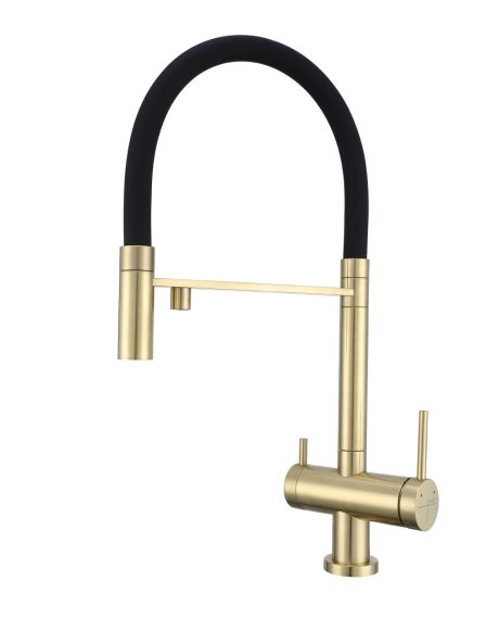 DeRicci DE-739Z-BG 3-Way Filter Kitchen Faucet – Brushed Gold with Black Flexible Spout