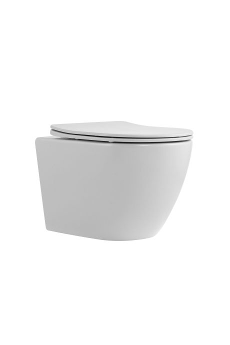 DeRicci WH2106-MW Professional Series Rounded Rimless Wall-Hung Toilet Bowl – Matte White 49x37x33