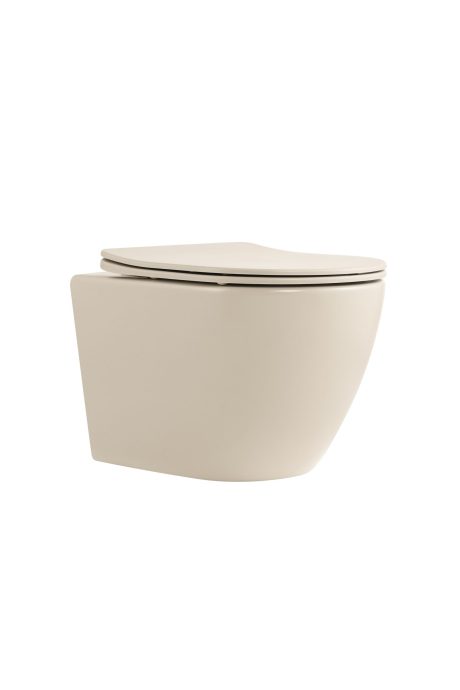 DeRicci WH2106-MBone Professional Series Rounded Rimless Wall-Hung Toilet Bowl – Matte Bone 49x37x33