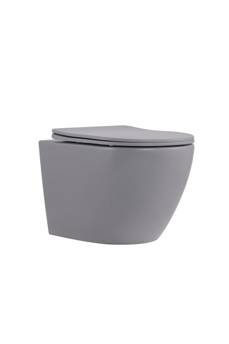 DeRicci WH2106-MLG Professional Series Rounded Rimless Wall-Hung Toilet Bowl – Matte Light Gray 49x37x33