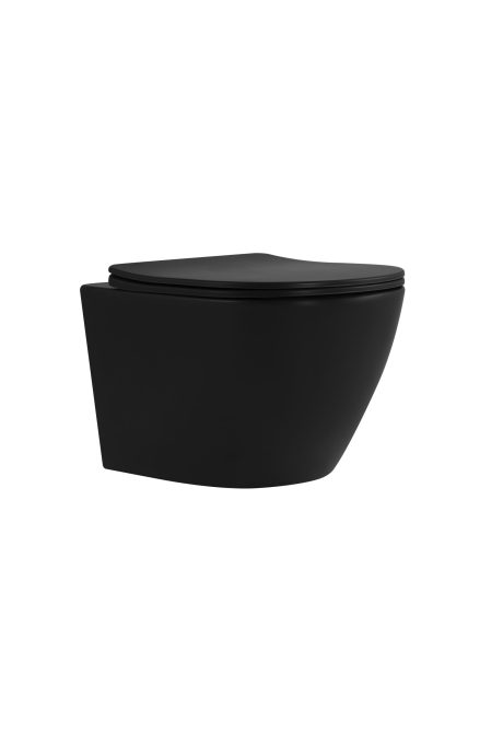 DeRicci WH2106-MB Professional Series Rounded Rimless Wall-Hung Toilet Bowl – Matte Black 49x37x33