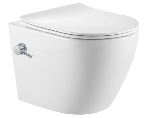DeRicci WH2107A-Bidet Professional Series Rounded Rimless Wall-Hung Bidet Bowl – Gloss White 52x37x31