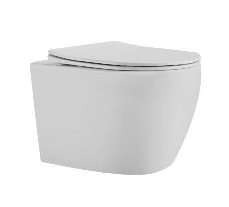 DeRicci WH2106 Professional Series Rounded Rimless Wall-Hung Toilet Bowl – Gloss White 49x37x33